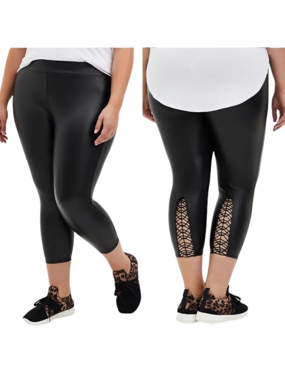 TORRID Crop Platinum Legging - Coated Ponte Macrame Back Black 1X